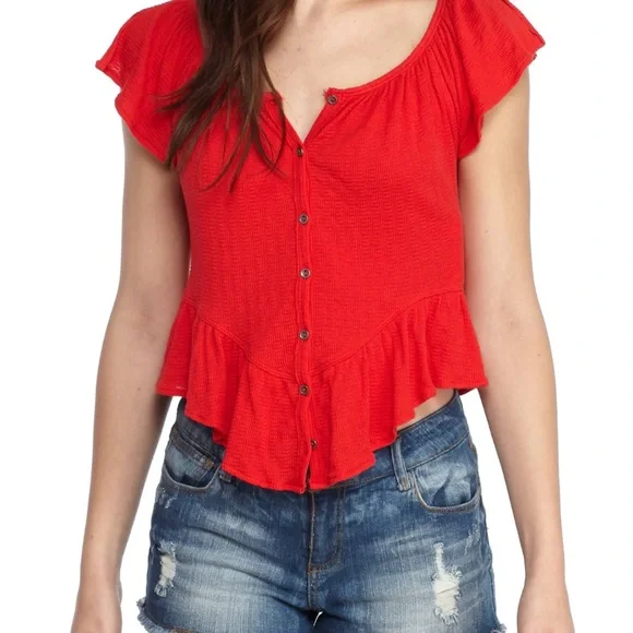 Free People Mint Julep Ruffle Top - Picture 1 of 8